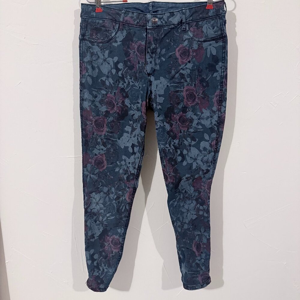 Flip Jeans Two-Tone Floral Rose & Blue Skinny Jeans, y2k